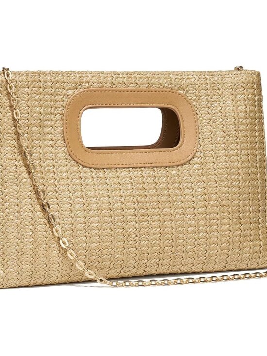 Handbags - Top Handle Clutch Handbags for Women,Summer Clutch Purse with Handle、Raffia Wove